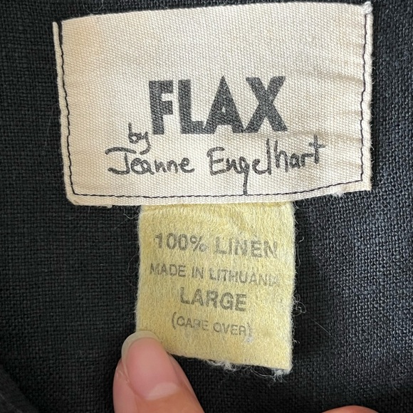 FLAX by Jeanne Engelhart 100% Linen Black Oversized Button Front Blazer Jacket L - Picture 10 of 14